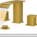 FORIOUS Brushed Gold Bathroom Sink Faucets 3 Hole Widespread, 2 Handles Bathroom Faucet with Pop-up Drain and Flexible Hot and Cold Water Hoses, Suitable for Vanity RV Restroom