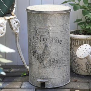 Z&Z ornamentorum Retro Kitchen Trash Can with Lid 15 Liter/4 Gallon and Pedal Round Touchless Garbage Cans with Rooster Patterns Outdoor Trash Can for Kitchen Park Garden Grey