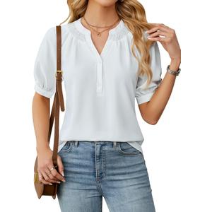 Blooming Jelly Women's Dressy Tops Business Casual Blouses Summer Button Down Work Shirts 2025 (White, L)