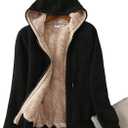 Yeokou Women's Casual Full Zip Up Sherpa Lined Hoodie Sweatshirt Jacket Coat (Medium, Black)