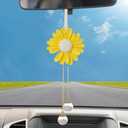 Chrysanthemum Car Decorations - Rear View Mirror Accessories, Cute Gifts for Women - Car Charm Pendant (Flower- Yellow)
