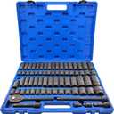 70-Piece Impact Socket Set, 1/2 Inch Drive, SAE 5/16-1-1/4 Inch, Metric 8-24mm, Standard/Deep Sockets with Extension Bars, Adapters, 72 Teeth Ratchet Handle