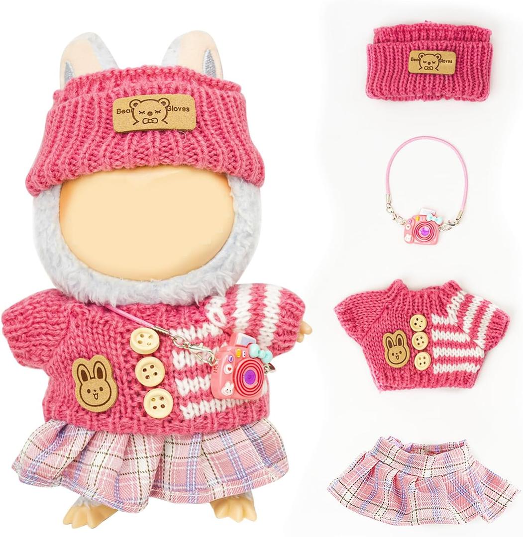 3 x Clothes for 17cm Dolls(NO Doll) , Outfits with Accessories, Rose Red | Suit for Lububu, Cute Stylish Dress Up Set