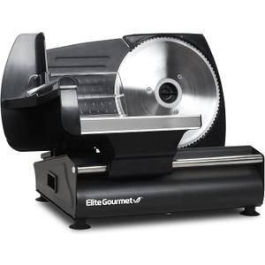 Elite Gourmet EMT-625B Ultimate Precision Electric Deli Food Meat Slicer Removable Stainless Steel Blade, Adjustable Thickness, Ideal for Cold Cuts, Hard Cheese, Vegetables & Bread, 7.5, Black