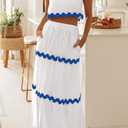 PRETTYGARDEN Women's Summer 2 Piece Beach Outfit Casual Sleeveless Cropped Tank Top High Waisted Maxi Skirt Set (White, L)