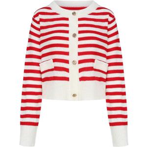 Floerns Women's Striped Long Sleeve Cardigans Button Down Crewneck Fall Outfit Sweaters Outerwear (M)