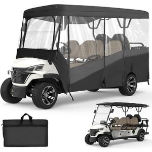 KEMIMOTO Golf Cart Enclosure, 4&6 Passenger Golf Cart Rain Cover, 600D Waterproof Driving Enclosure with Clear PVC Windshield for Extended Roof Cart