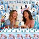 Cartoon Birthday Party Decorations Set with Latex Balloons | Foil Balloons | Happy Birthday Banner | Cake Toppers | Tablecloth | Hanging Swirls | Stickers for Winter Princess Theme Celebration