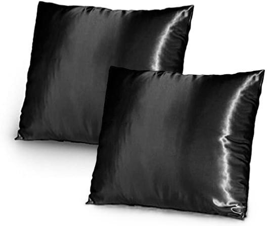 Pack of 2,Silky Soft Satin Solid Cushion Cover Pillow Cover Pillowcase Pillow Sofa Throw with Hidden Zipper Closure Only Cover 18x18 Inch 45x45cm-Black