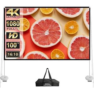 Outdoor Projector Screen with Stand 100 Inch: Portable Projection Screen 16:10 4K HD Outdoor Movie Screen with Carry Bag for Home Backyard Theater
