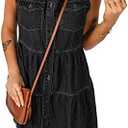 luvamia Women's Casual Summer Lapel Sleeveless Button Down Short Denim Jean Dress (Medium)