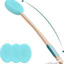 Lotion Applicator With 4 Replaceable Pads for Back, Self, Elderly, Women - Sunscreen and Cream Applicator With 17" Curved Handle for Easy Targeting of Back and Feet, Blue