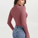 PINKMSTYLE Women Sexy V Neck Long Sleeve Bodysuit Slim Fit Ruched Going Out Y2K Top Flared Sleeve Collared Shirts Fall Outfit (S)