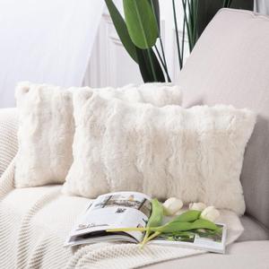 MADIZZ Pack of 2 Thick Plush Wool Throw Pillow Covers 12x20 Inch Cream Soft Neutral Decorative Throw Pillows Accent Boho Cushion Covers for Couch Sofa Bedroom Pillow Shell