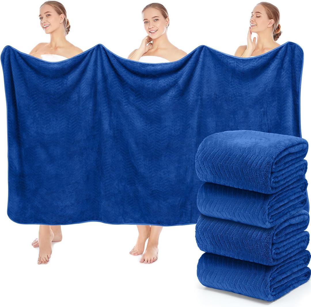 SmoothNovelty 4 Pack Bath Sheets 40 x 80 Inch Oversized Jumbo Extra Large Towels Quick Dry Coral Fleece Absorbent Soft Lightweight XL Shower Towels for Home Gym Travel Beach Spa Pool Hotel (Navy Blue)