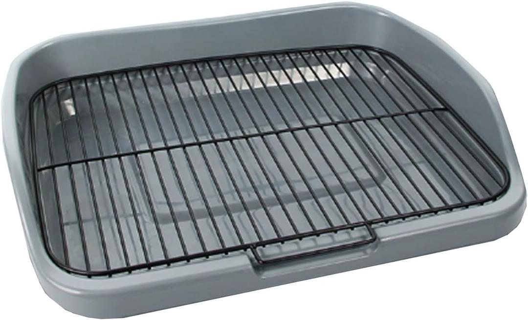 Dog Potty Tray, Bathroom Litter Box, Square Pet Training Toilet with Removable Grille, Indoor Wee Traiys for Small Medium Dogs Floor Protection(Gray)