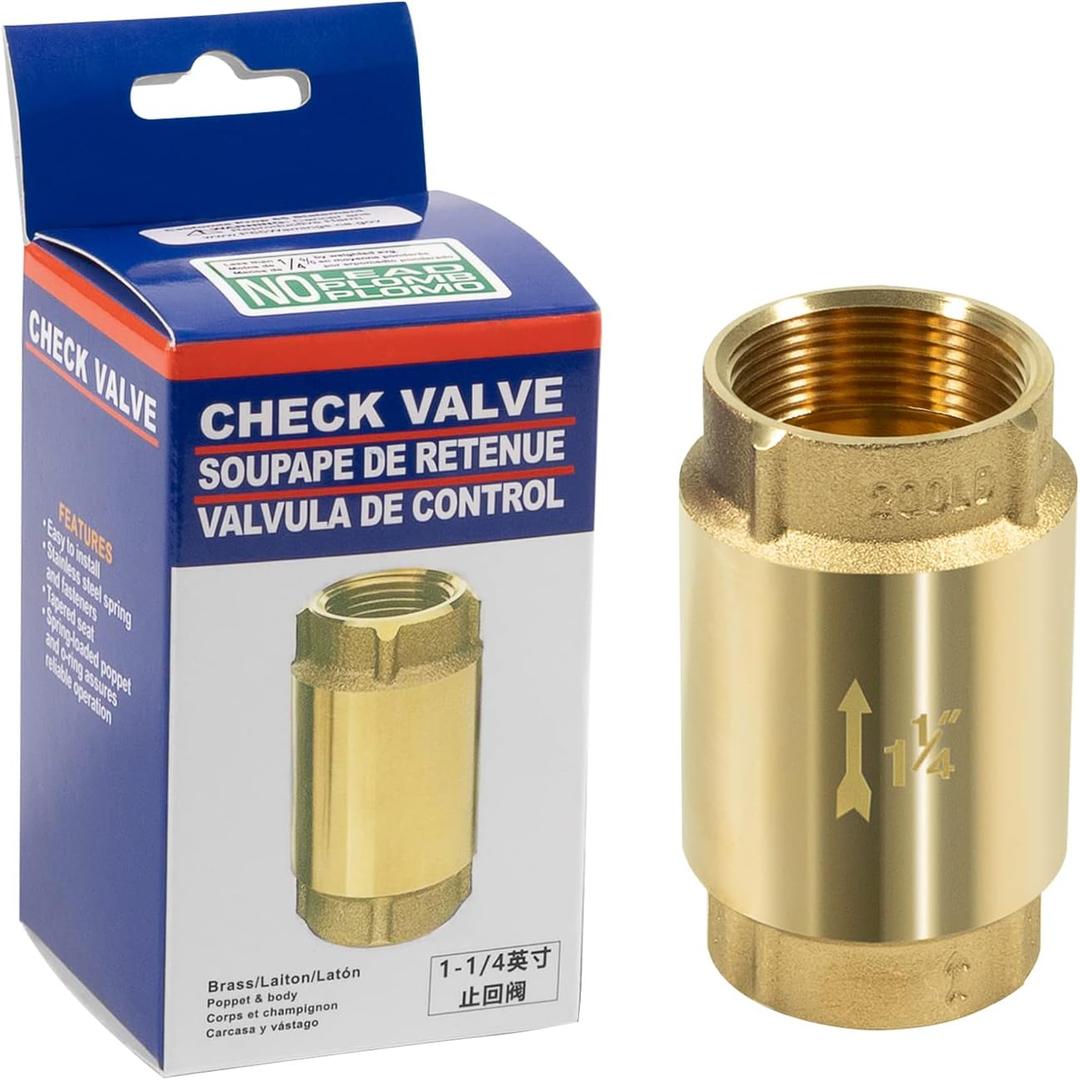 1 1/4 Inch Brass Check Valve for Well Pump, One Way Back Flow Preventer Check Valve, 1 1/4" Female Pipe Thread