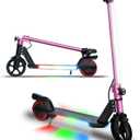 WEELMOTION Pink Foldable Electric Scooter for Kids, Bright Front Bar Lights, LED Head Lights, Shining Lights on Pedal, Big LED Display, Dual Brakes 150W Motor Kids Electric Scooter, UL2272 Certified