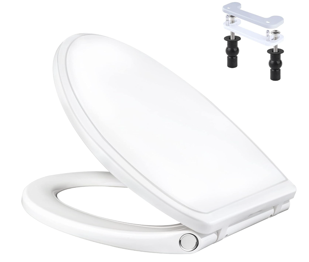 Universal Toilet Seat Elongated Soft-Close Cover, Oval Toilet Seat, White