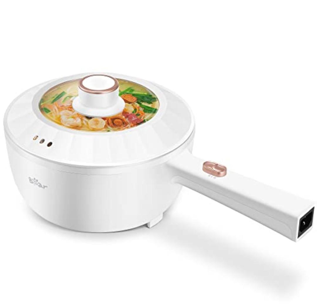 Bear Hot Pot Electric, 2L Multifunctional Portable Cooking Pot, 1000W Rapid Noodles Electric, Non-Stick Frying Pans for Steak, Egg, Ramen, Oatmeal With Dual Power Adjustment