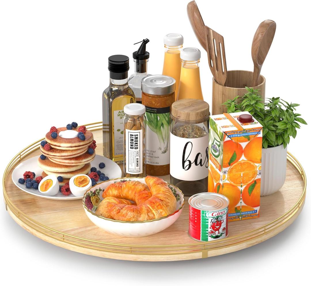 21-Inch Wooden Lazy Susan Turntable  Premium Oak & Iron, Extra Large Rotating Serving Tray for Dining Table, Kitchen Countertop, Farmhouse Dcor, Spice Rack, Charcuterie & Entertaining