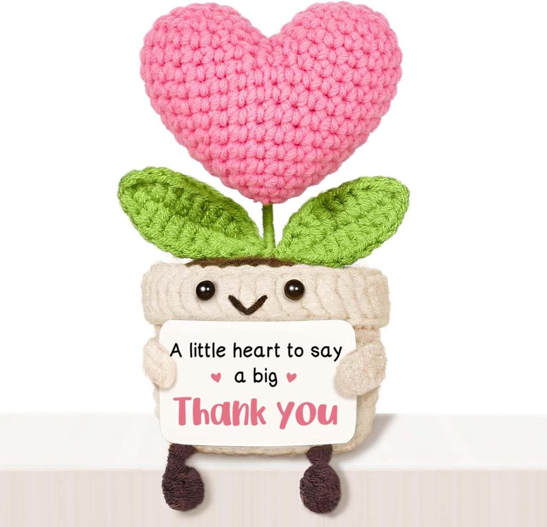 AceThrills Cute Thank You Gift for Women  Crochet Pink Heart Flower with Thank You Sign, Small Thanks Gift for Hostess, Mentor, Teacher, Boss, Coworker, Nurse, Sister, Friend & More