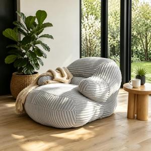 Bean Bag Chair for Adults, Oversized Memory Foam Fluffy Bean Bag for Personal Apartment, Bedroom and Living Room Soft Flannel Floor Chair Sofa for Comfy Relaxing Reading (Gray)