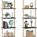 Acovy 5-Tier Bookshelf - Solid Wood Narrow Bookcase Set of 2, Wall Mount Ladder Shelf, Storage Rack for Living Room, Bedroom, Bathroom, Black and Gold, 64"H x 17.34"W x 9"D