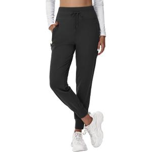 MIVEI Women's Fleece Lined Joggers Hiking Water-Resistant Sweatpants with Zip Pockets Winter Thermal Running Ski Golf Pants (Black, XXL)