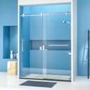 60" W x 74" H Frameless Sliding Shower Door, Shower Glass Door with 1/4 Inch Clear Tempered Glass, Explosion-Proof Film, Stainless Steel Hardware, Brushed Nickel