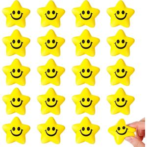 LovesTown 20PCS Stress Balls Star Smile, 2 Inch Foam Squeeze Star Smile Face for Kids Adults Classroom Party Prizes Anxiety Fidget Sensory