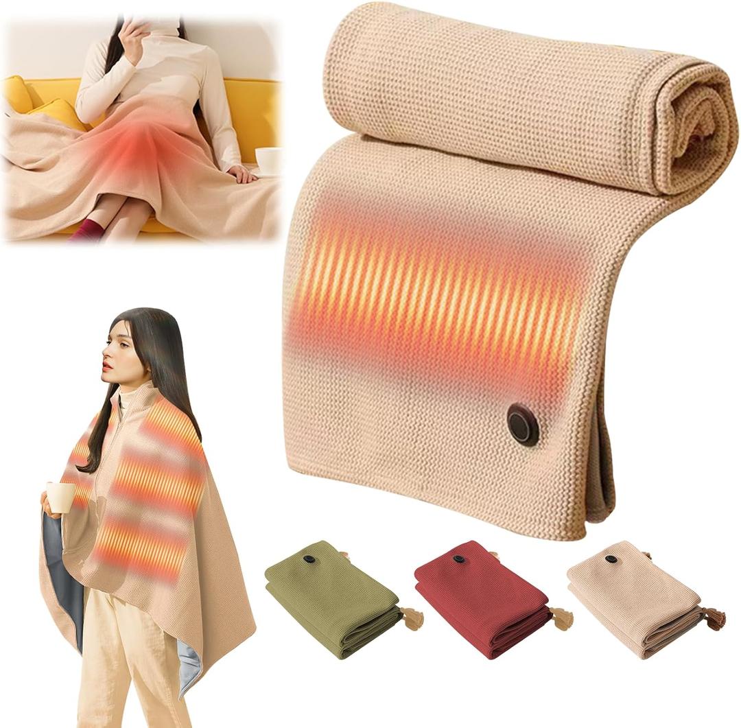 Portable Heated Shawl, Upgraded Heated Shawl Wraps for Women, Cordless Heated Blanket Electric Heated Blanket Shawl, 3 Heating Levels,USB Heated Blanket Shawl (Khaki, NO Power Bank) (A)