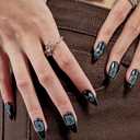 10 x GLAMERMAID Press on Nails Almond,Black Gel False Nails with Design,24 PCS Glue on Nails,Reusable Acrylic Stick on Nails Tips Manicure Set for Women,Primitive Belief