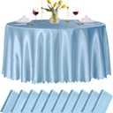 10 Pack 90 Inch Light Blue Round Satin Tablecloths Round Satin Table Cloths, Overlay Silky Tablecloths Dining Table Covers for Wedding, Party, Banquet, Events, Reception, Dinner