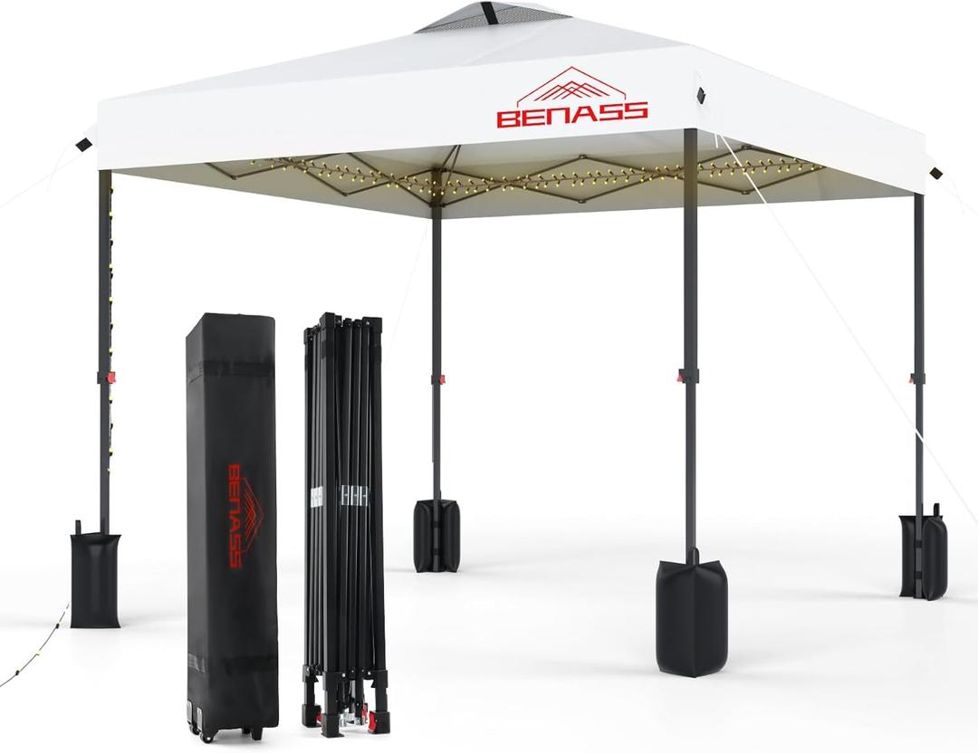 12x12 Pop Up Canopy, Easy Up Canopy Tent, Heavy Duty Tents for Parties, One Person Set Up Event Tent, White