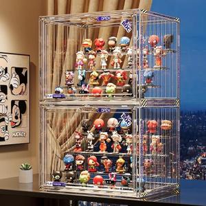 Clear Display Case for Figures, Adjustable Display Box, Acrylic Figure Display Case with Magnetic Door, Clear Stackable Display Box for Action Figures, Pop Mart, Funko Pop, Collectibles(Clear, 2 Pack)
