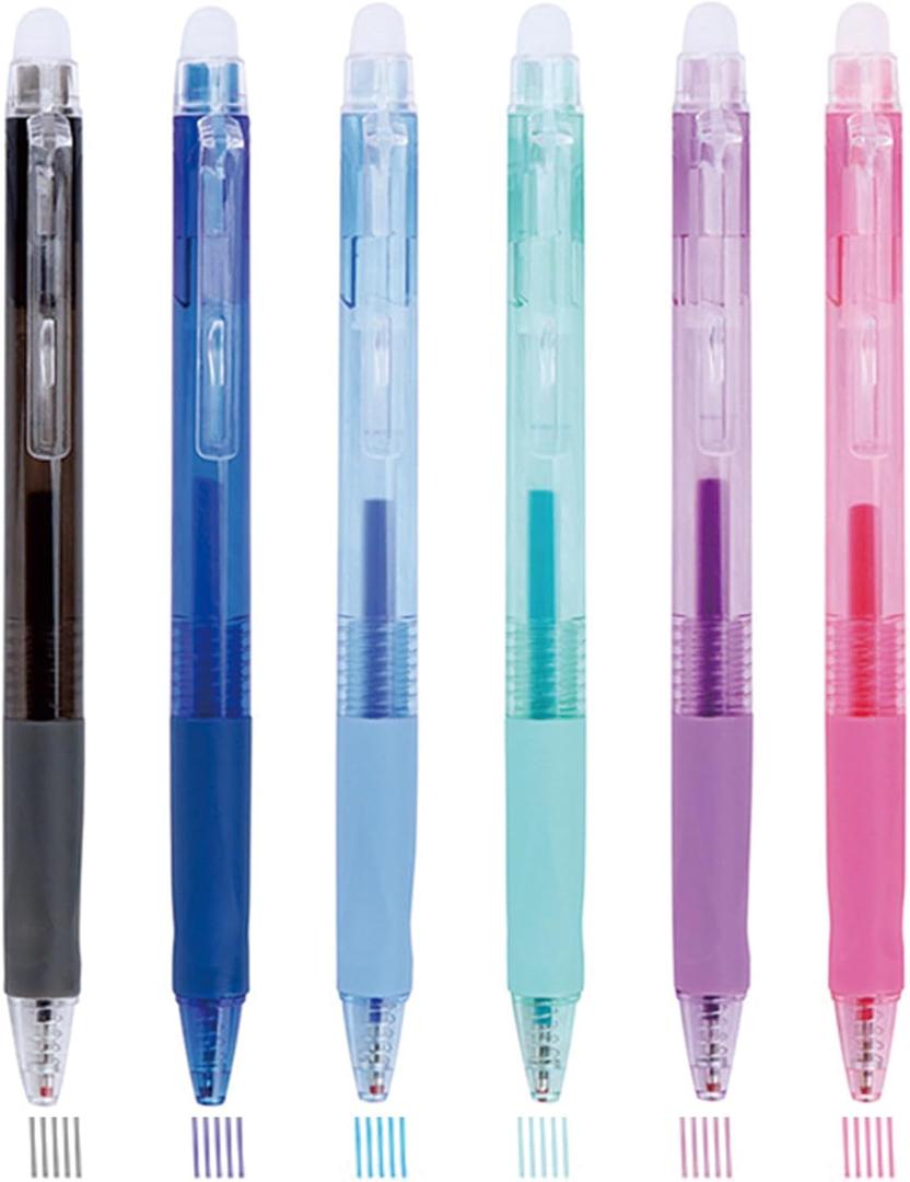 6 Pcs Erasable Colored Pens Erasable Retractable Colored Pens Colored Gel Pens 0.5mm Point Pen Cute Erasable Pens Office School Pens Women Girls Men Boys Pens (6Pcs Colored)