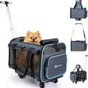MIU Color Rolling Pet Carrier with Wheels Under 15 lbs, Airline Approved Foldable Soft Carrier for Small Dogs and Cats, Dog Carrier with Wheels for Car Road Trips Travel Camping Outdoor (Medium)
