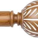 KAMANINA Wood Curtain Rods for Windows 66 to 120 Inch(5.5-10ft), 1 Inch Adjustable Drapery Rod, Decorative Heavy Duty Curtain Rods with Leaf Pattern Finials, Wood Grain