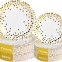 Lullaby 120PCS White Paper Plates, Disposable Gold Paper Plates, 60pcs Dinner Plates 9"60pcs Dessert Plates 7", Party Plates with Golden Dot for Birthday, Gathering and Graduation