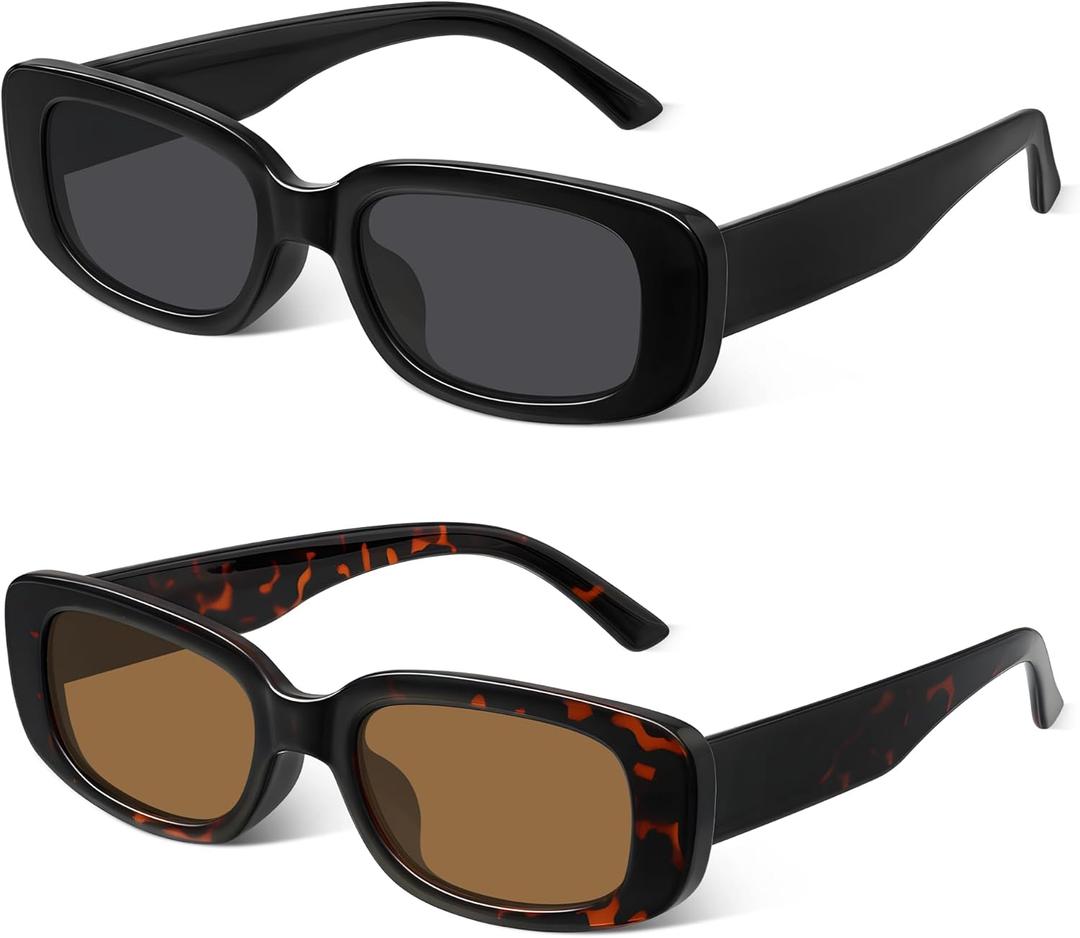 Rectangle Sunglasses for Womens Men - Trendy Y2K Retro Sun Glasses 90s Vintage Fashion UV400 Protection Eyeglasses (01black+leopard)