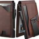 typecase Tactical Wallet for Men Card Holder: Pop Up Card Case, Genuine Leather, Smart, RFID Blocking, Slim, Minimalist, Thin, Front Pocket - 9-13 Card Capacitiy, ID Window, Money Clip (Brown)