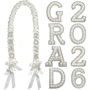 Graduation Leis Class of 2026, Handmade Double Braided Graduation Ribbon Leis with Glitter Pins for Him Her High School College Congrats Grad Gifts Party Supplies Favors(White)