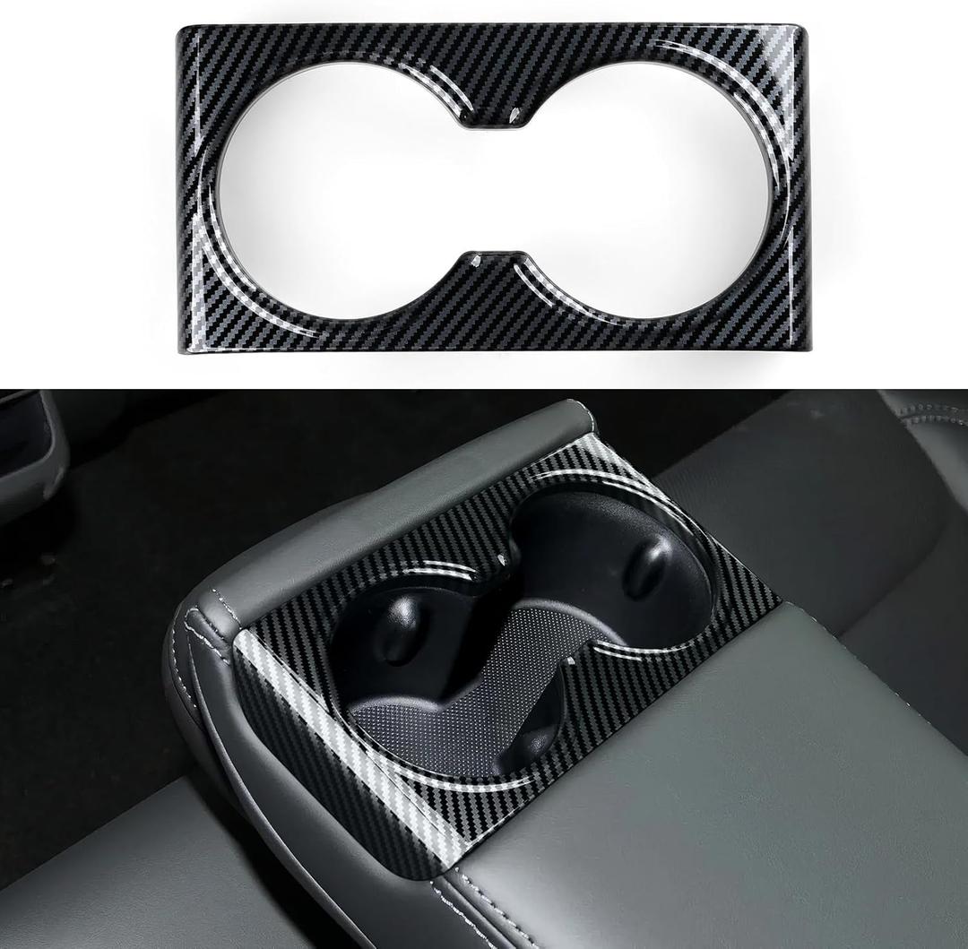 Car Rear Cup Holder Frame Cover Trim Carbon Color ABS Decal Sticker for Tesla Model 3 Highland 2024 2025 2026 Interior Accessories