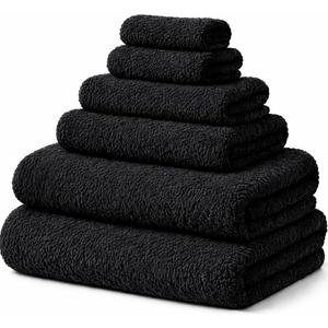 Tokla 6 Piece Lint Free Large Microfiber Bath Towels Set - 2 Bath Towels, 2 Hand Towels 2 Wash Cloths, Extra Large 32"x63" Absorbent | Quick-Dry Towels | Premium Lightweight Bath Set (Black)