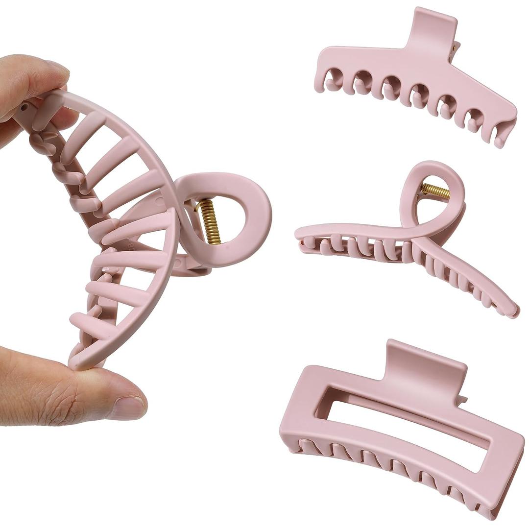 Mesovor 3 Styles Matte Silicone Flexible Hair Claw Clips, 3 Pack Soft Bendable Hair Clips for Women | Cozy Neutral Hairclips for Thin and Thick (Nude Pink)