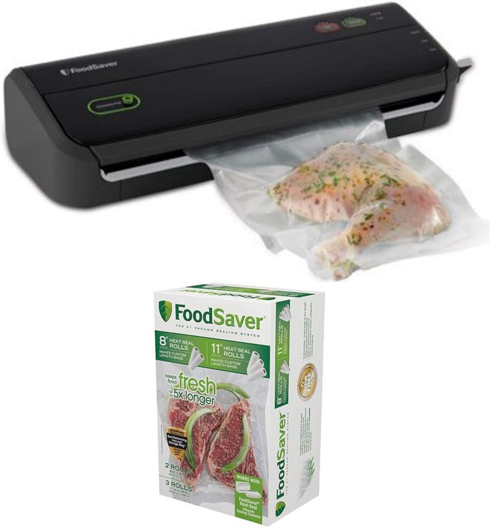 FoodSaver FM2000 Vacuum Sealer System with Starter Bag/Roll Set and 8" & 11" Vacuum Heat-Seal Rolls