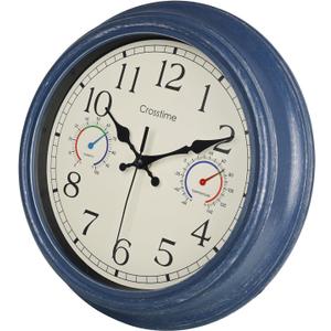 Outdoor Clock with Thermometer and Hygrometer Combo, Rustic Vintage Waterproof Indoor Outdoor Wall Clocks for Patio Pool Garden Home Decor- 12 Inch Blue