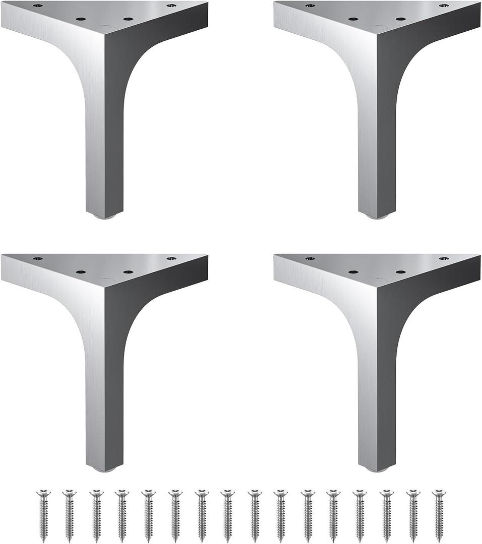 Lab Rated 1600lb Capacity - 4.75 Inch Modern Satin Nickel Furniture Legs, 4 Pack Solid Stainless Steel Square Table & Cabinet Feet for DIY Vanity, Desk, Bench, Shelves