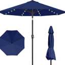 Kingdura 9FT Outdoor Patio Umbrella with Solar Lights, Market Table Umbrella with Push Button Tilt & Crank, 8 Sturdy Ribs, 32 LED Lights, UV Protection for Garden Lawn Deck Backyard Pool (Navy blue)